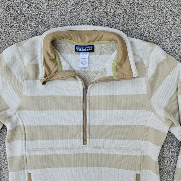 Patagonia Better Sweater 3/4 Zip Beige Cream Striped Fleece Jacket Womens Large - Picture 4 of 16